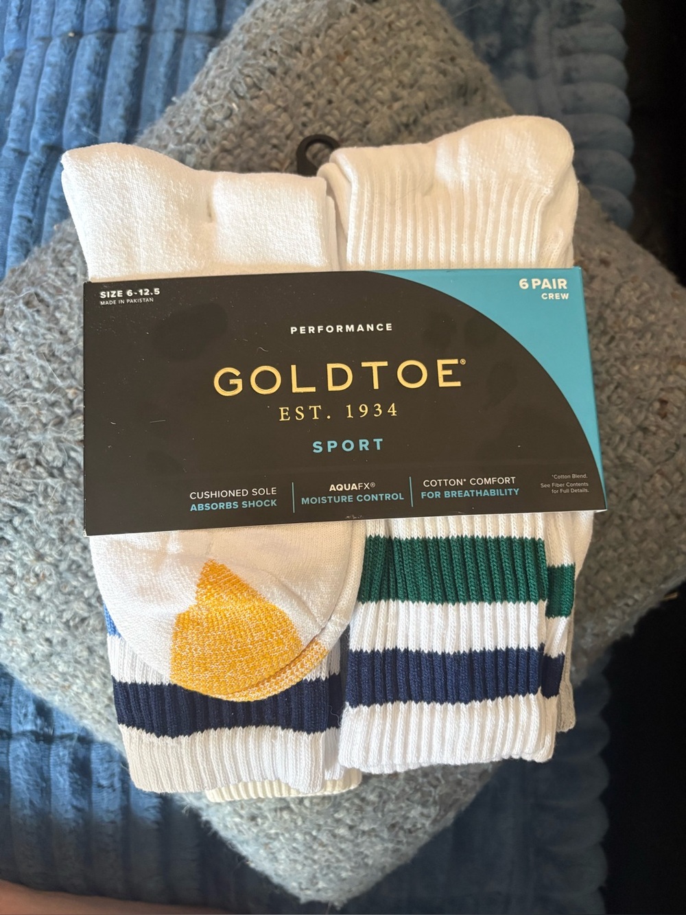 NWT 6-pack Goldtoe Men's Performance Sport Crew Socks